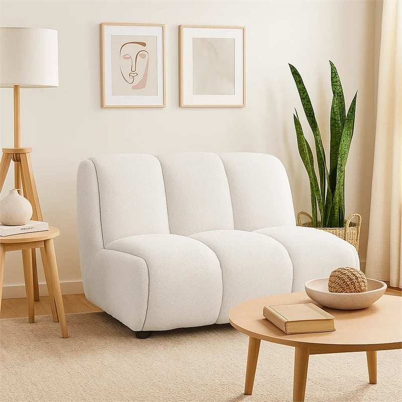 Nela Lounge Sofa Chair- Modern Bubble Silhouette- White Linen 42 Inch
