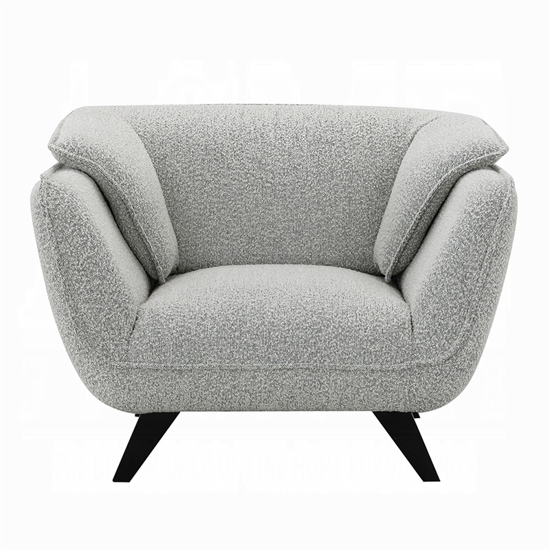 Naeli Accent Armchair- Rounded Back Light Gray Boucle- Solid Pine Wood