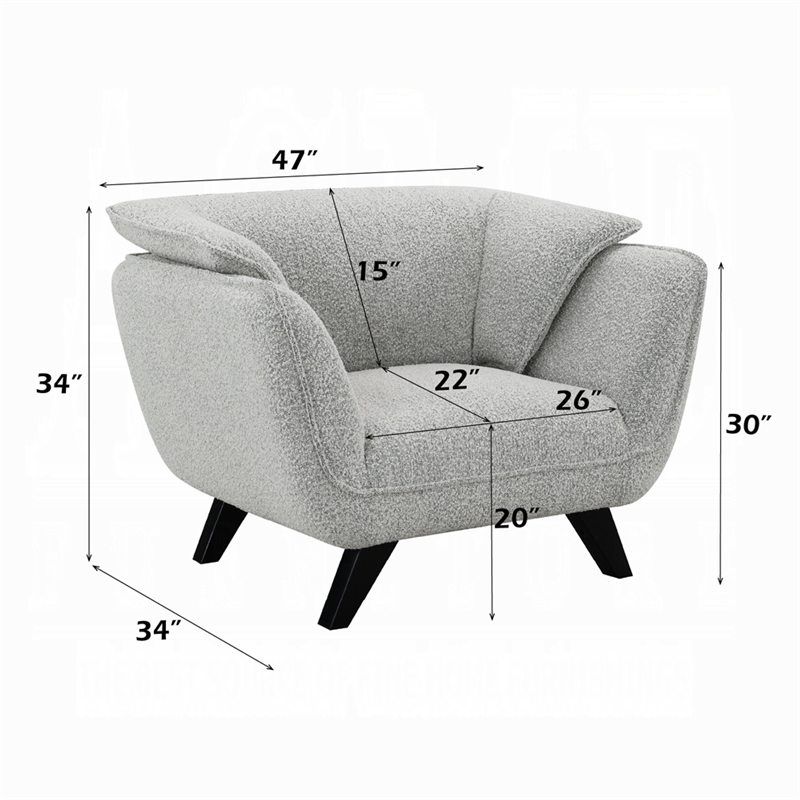 Naeli Accent Armchair- Rounded Back Light Gray Boucle- Solid Pine Wood