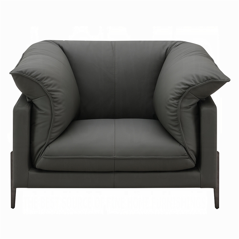 Semi Sofa Chair- Box Edge Design- Black Top Grain Leather- 69 Inch