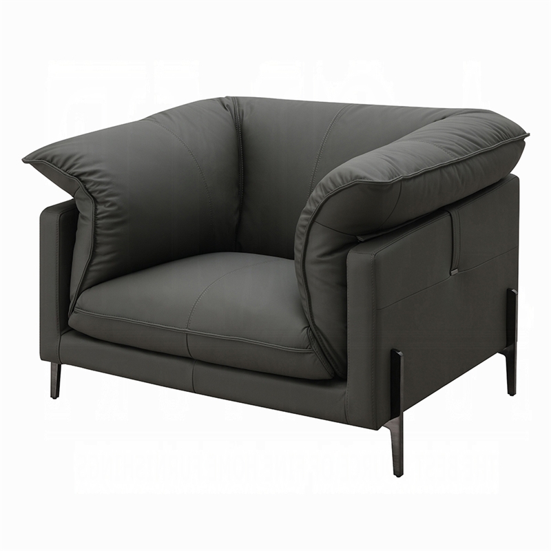 Semi Sofa Chair- Box Edge Design- Black Top Grain Leather- 69 Inch