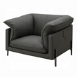 Semi Sofa Chair- Box Edge Design- Black Top Grain Leather- 69 Inch