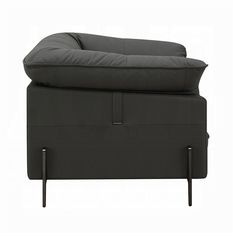 Semi Sofa Chair- Box Edge Design- Black Top Grain Leather- 69 Inch