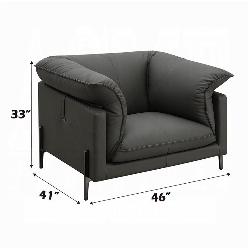 Semi Sofa Chair- Box Edge Design- Black Top Grain Leather- 69 Inch