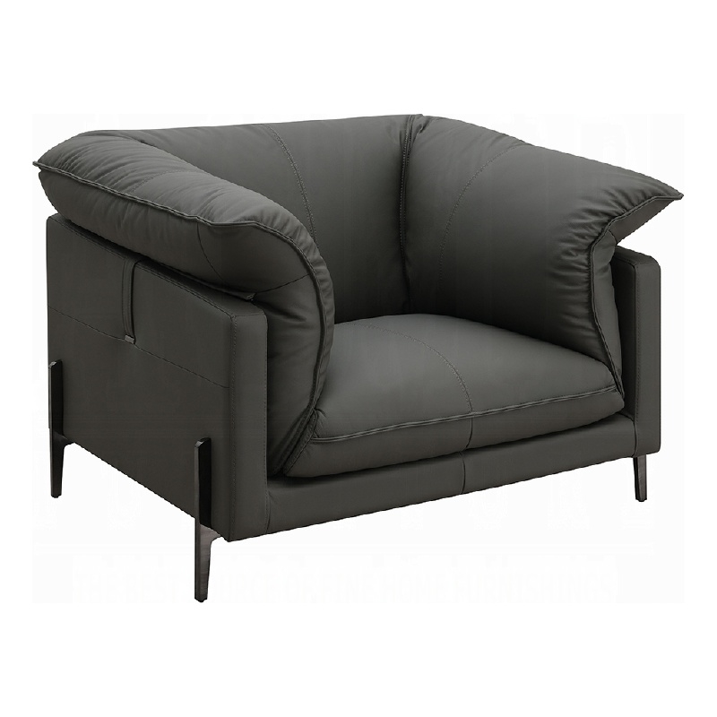 Semi Sofa Chair- Box Edge Design- Black Top Grain Leather- 69 Inch
