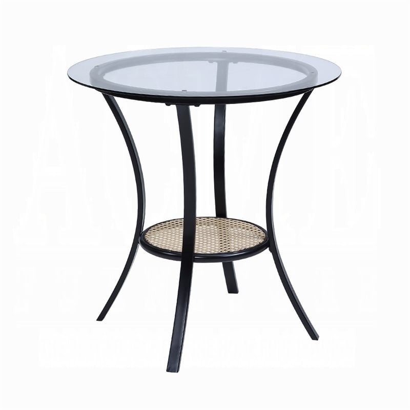Col 3pc Accent Table and Chair Set- Black Legs- Glass Top- Padded Seat