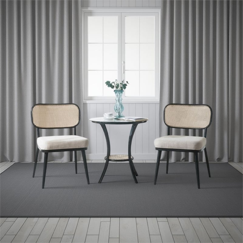 Col 3pc Accent Table and Chair Set- Black Legs- Glass Top- Padded Seat