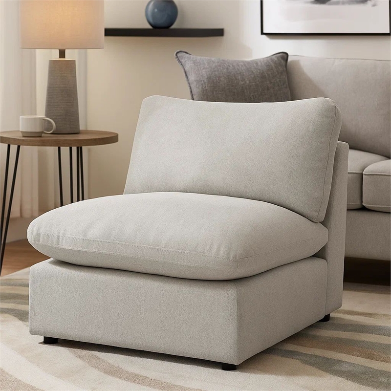 Biny Modular Armless Chair- Light Gray- Plush Foam Cushions