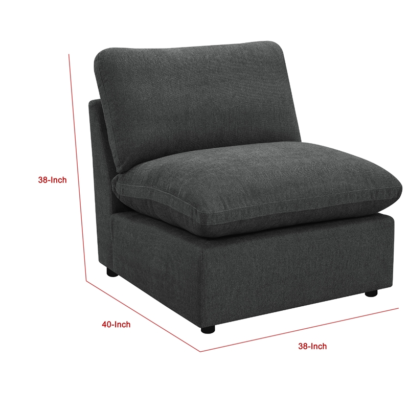 Biny Modular Armless Chair- Dark Gray- Plush Foam Cushions