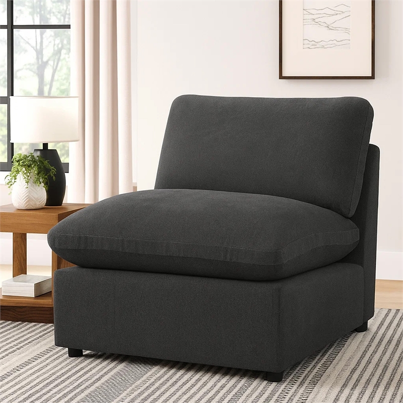 Biny Modular Armless Chair- Dark Gray- Plush Foam Cushions