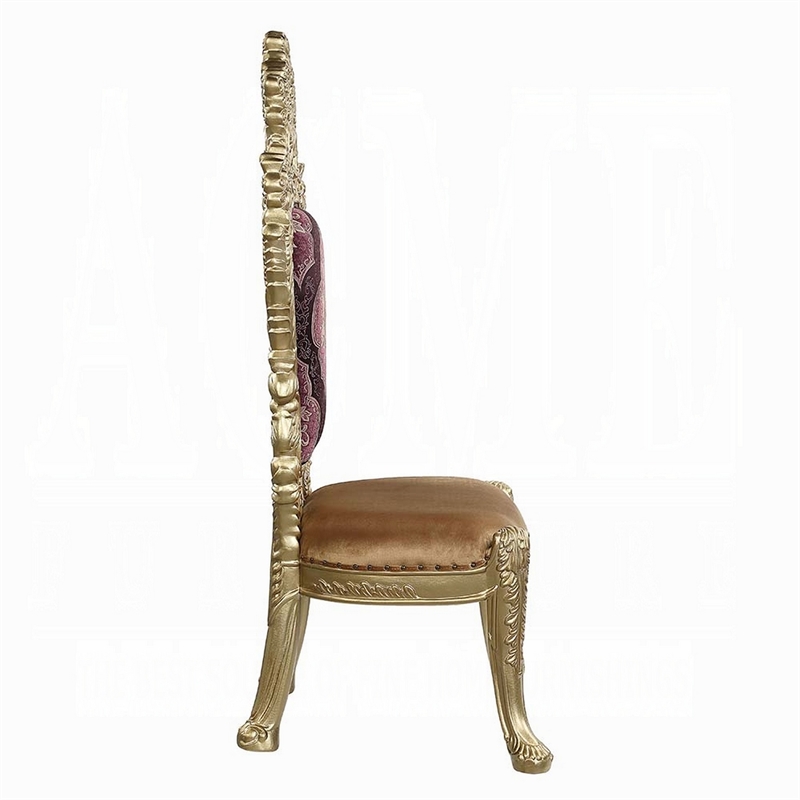 Rexx Side Dining Chair Set of 2- Crown Top- Nailhead Trim Gold and Red