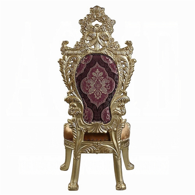 Rexx Side Dining Chair Set of 2- Crown Top- Nailhead Trim Gold and Red