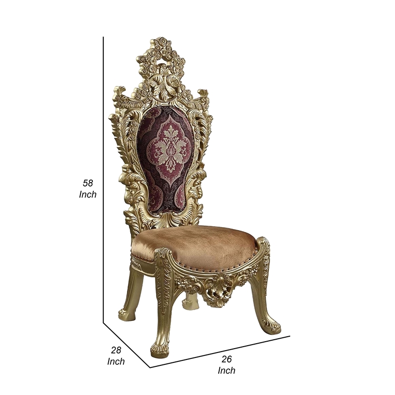 Rexx Side Dining Chair Set of 2- Crown Top- Nailhead Trim Gold and Red
