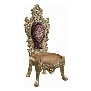 Rexx Side Dining Chair Set of 2- Crown Top- Nailhead Trim Gold and Red