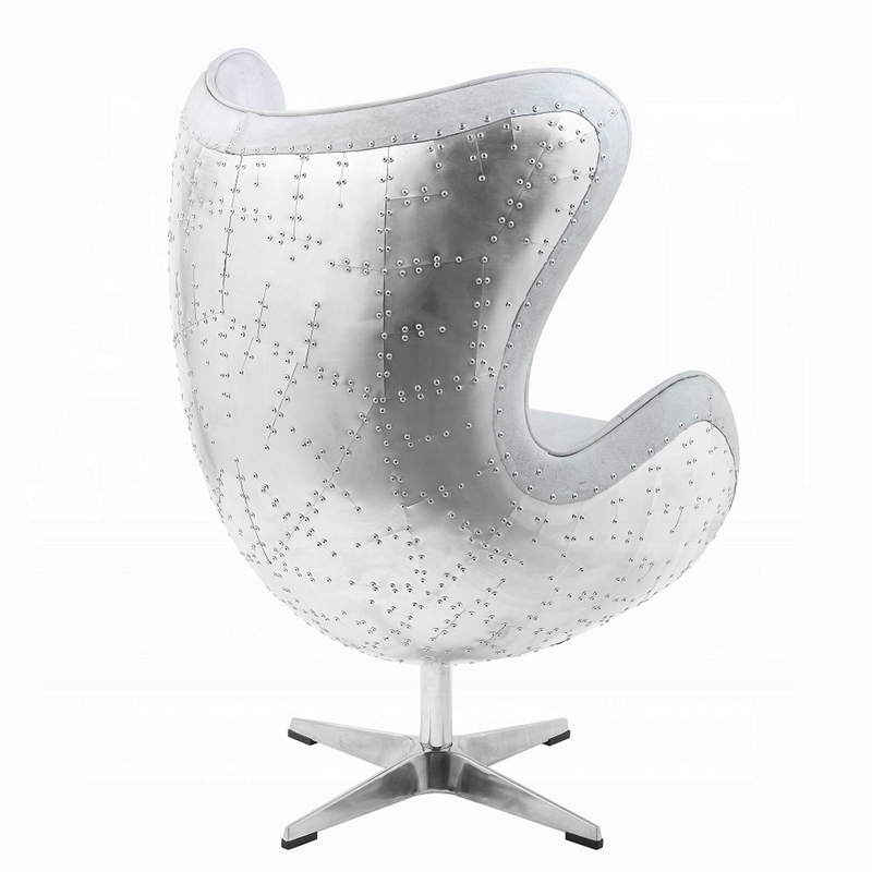 Bran Egg Chair with Swivel- Riveted Metal- White Top Grain Leather