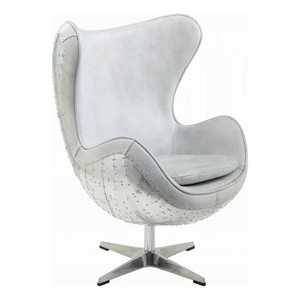Bran Egg Chair with Swivel- Riveted Metal- White Top Grain Leather