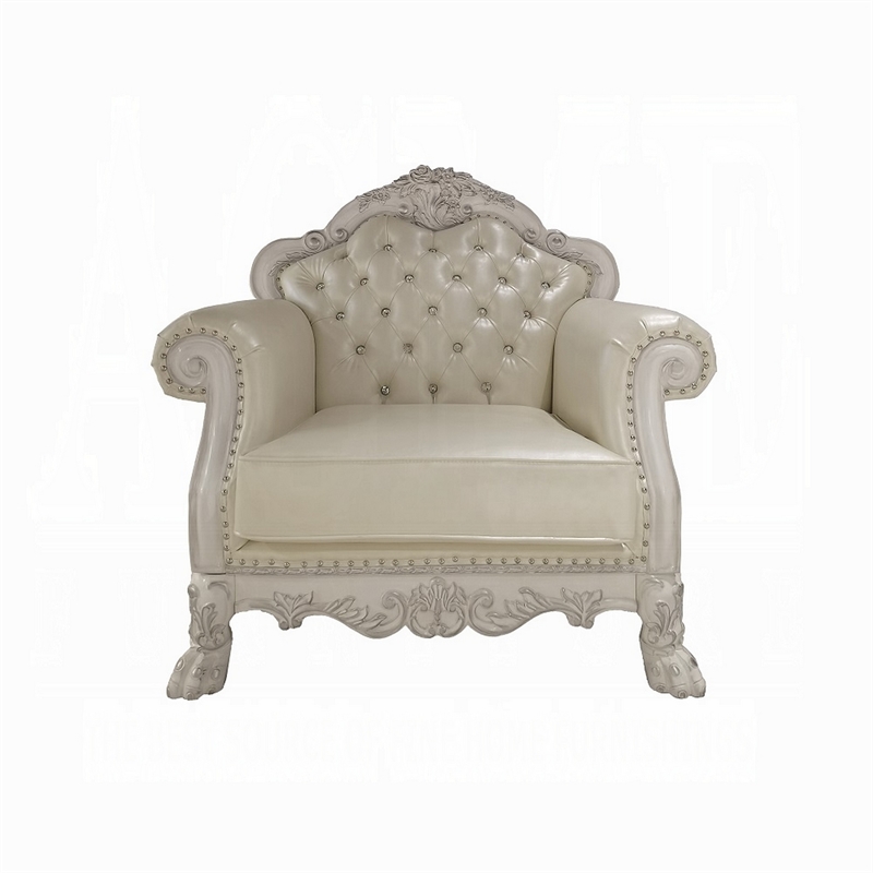 Ally Accent Chair with Claw Feet- Bone White Tufted Faux Leather