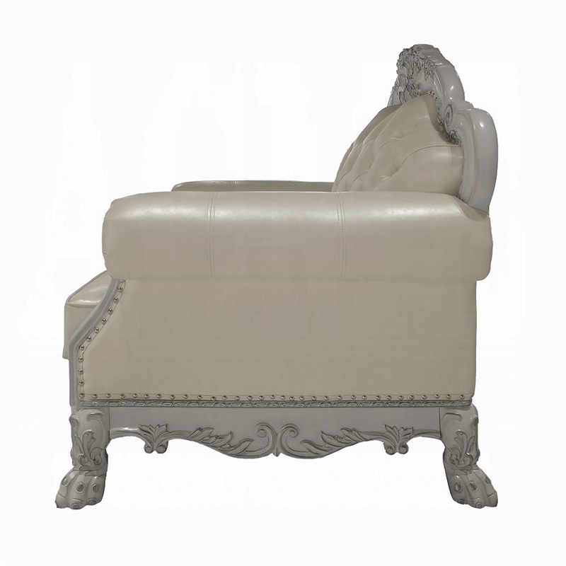 Ally Accent Chair with Claw Feet- Bone White Tufted Faux Leather
