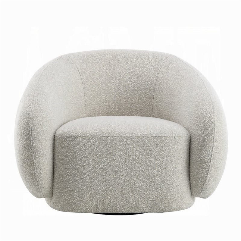 Keanu Swivel Accent Chair- Plush Round Cloudlike Design- Beige Boucle