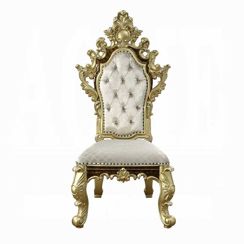 Mara Side Dining Chair Set of 2- Crystal Tufted- Gold Floral Carvings