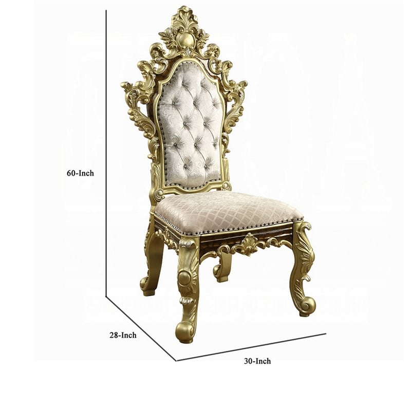 Mara Side Dining Chair Set of 2- Crystal Tufted- Gold Floral Carvings