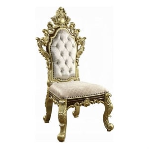 Mara Side Dining Chair Set of 2- Crystal Tufted- Gold Floral Carvings
