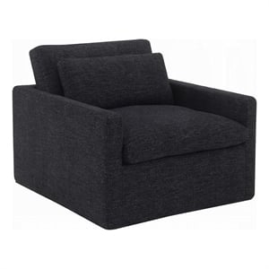 Rick Swivel Accent Chair w Pillow- Square Arm- Dark Gray Upholstery