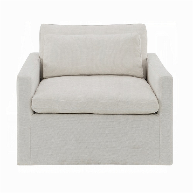 Rick Swivel Accent Chair w Pillow- Square Arm- Ivory White Upholstery