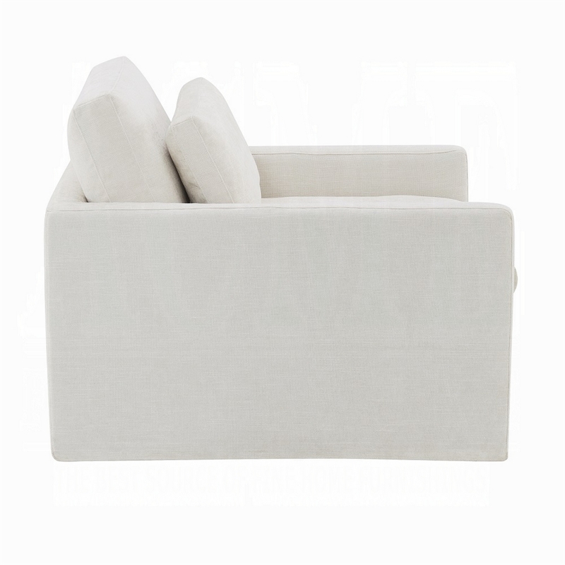 Rick Swivel Accent Chair w Pillow- Square Arm- Ivory White Upholstery