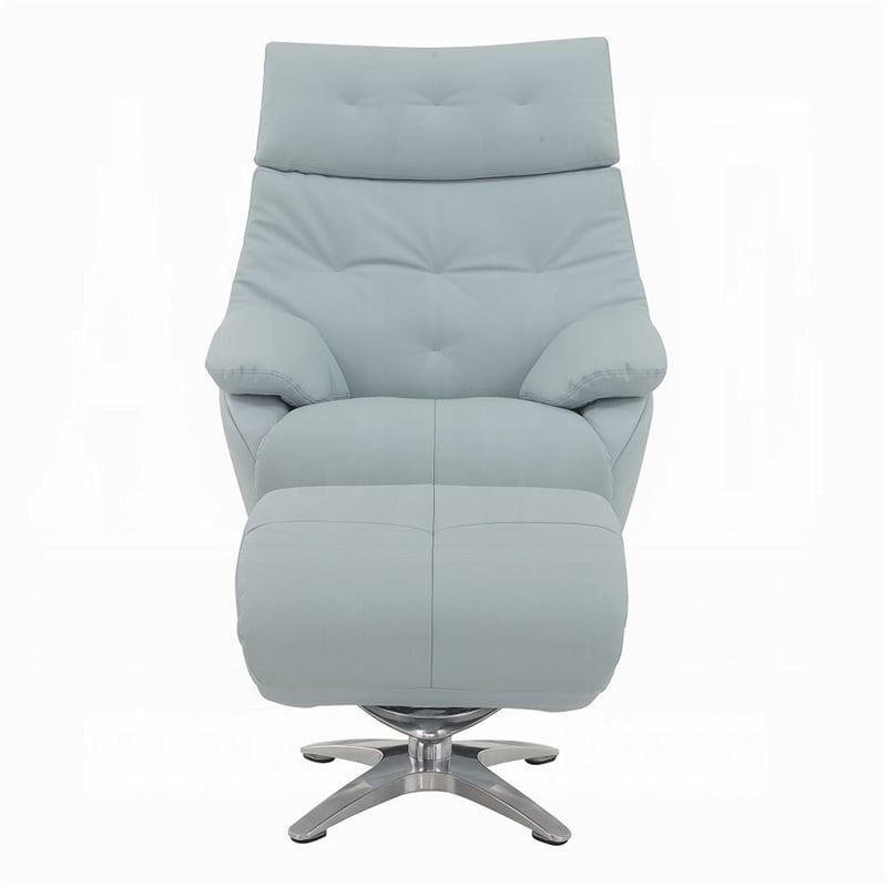 Fema Swivel Accent Chair w Ottoman- Light Blue Top Grain Leather
