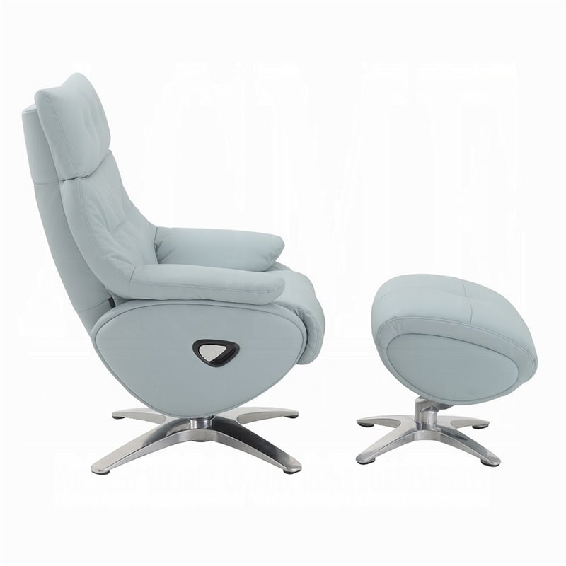 Fema Swivel Accent Chair w Ottoman- Light Blue Top Grain Leather
