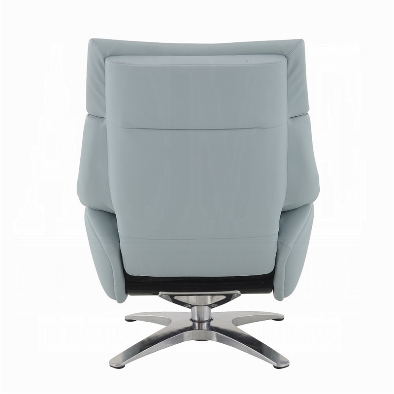 Fema Swivel Accent Chair w Ottoman- Light Blue Top Grain Leather