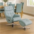 Fema Swivel Accent Chair w Ottoman- Light Blue Top Grain Leather