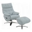 Fema Swivel Accent Chair w Ottoman- Light Blue Top Grain Leather