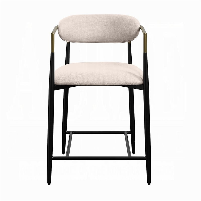 Vonn 25 Inch Counter Height Chair- Beige Fabric- Black Metal Frame