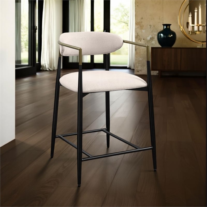 Vonn 25 Inch Counter Height Chair- Beige Fabric- Black Metal Frame