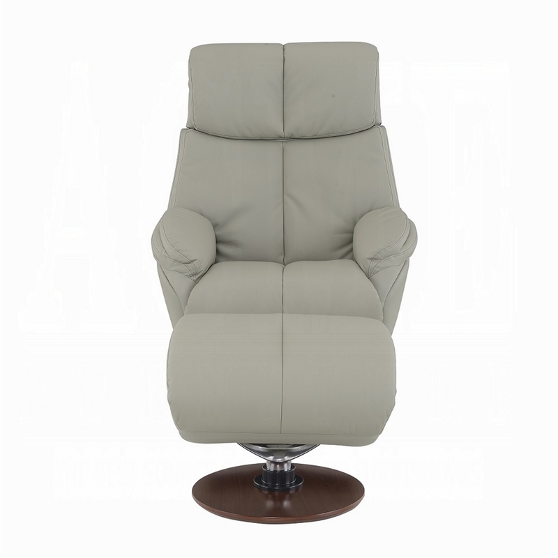 Doro Swivel Accent Chair w Ottoman- Gray Top Grain Leather- Round Base