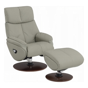 Doro Swivel Accent Chair w Ottoman- Gray Top Grain Leather- Round Base
