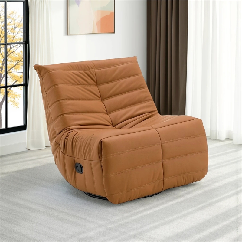 Taon Swivel Glider Manual Recliner Chair- Tufted Orange Chenille