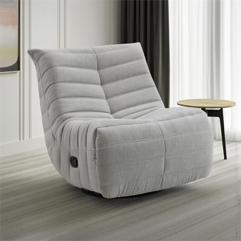 Taon Swivel Glider Manual Recliner Chair- Tufted Light Gray Chenille
