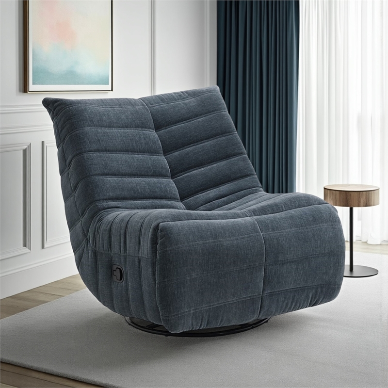 Taon Swivel Glider Manual Recliner Chair- Tufted Dark Gray Chenille