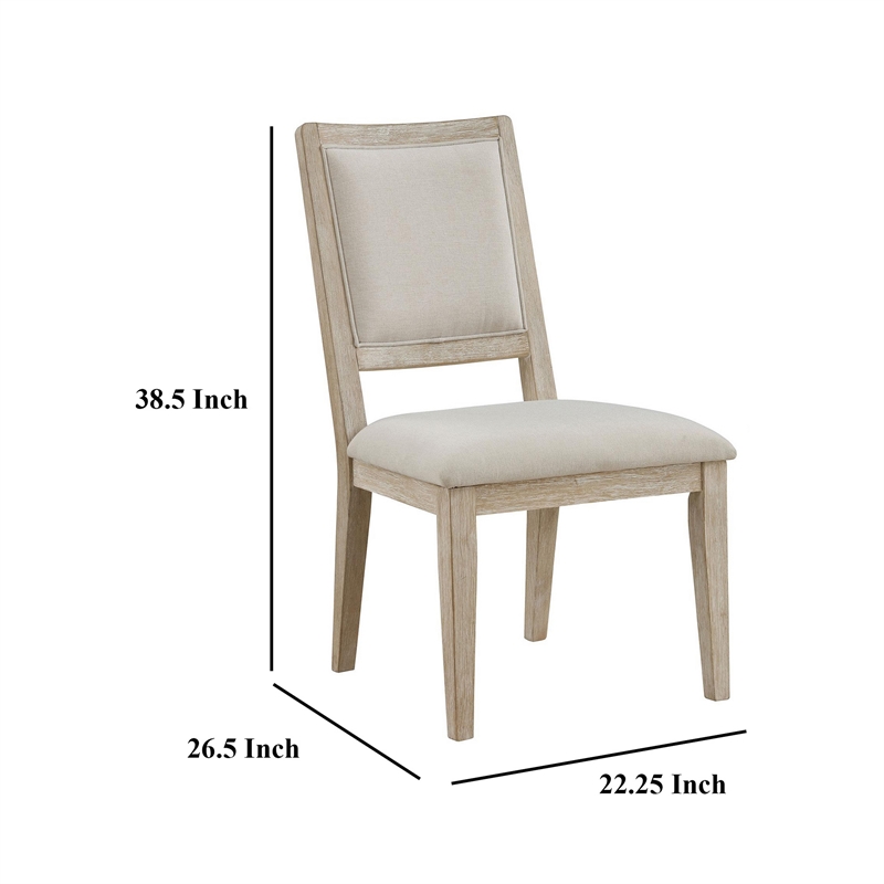 Eva Dining Side Chair Set of 2- Square Back- White Wood- Beige Fabric