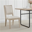 Eva Dining Side Chair Set of 2- Square Back- White Wood- Beige Fabric