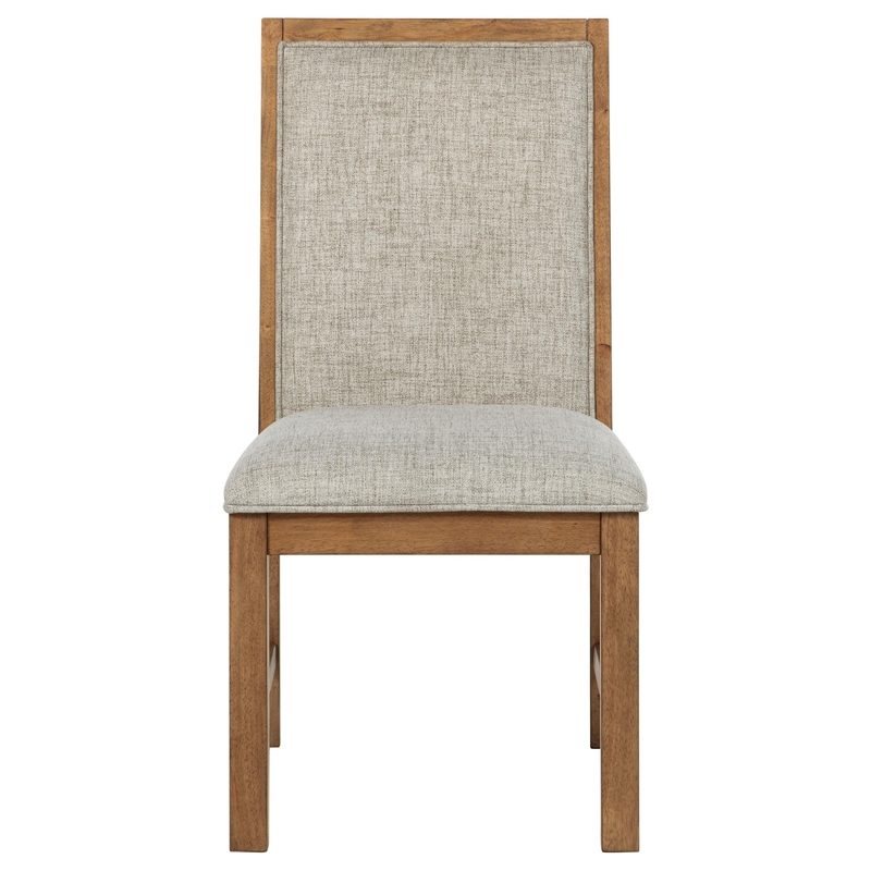 Rune Dining Side Chair Set of 2- Brown Asian Hardwood- Beige Fabric