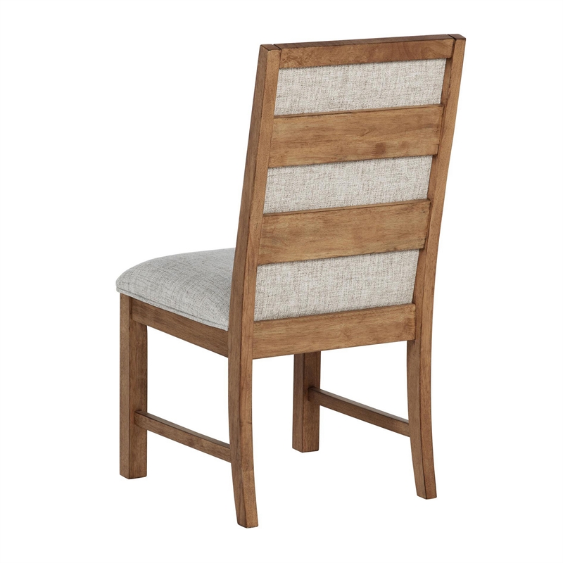 Rune Dining Side Chair Set of 2- Brown Asian Hardwood- Beige Fabric