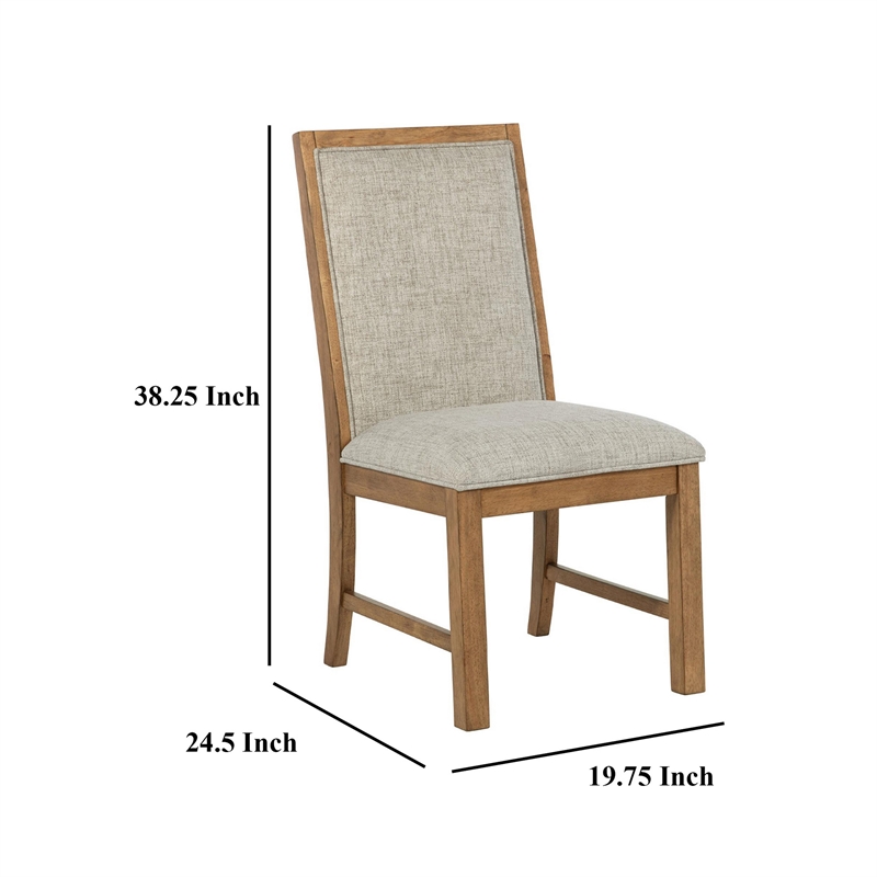 Rune Dining Side Chair Set of 2- Brown Asian Hardwood- Beige Fabric