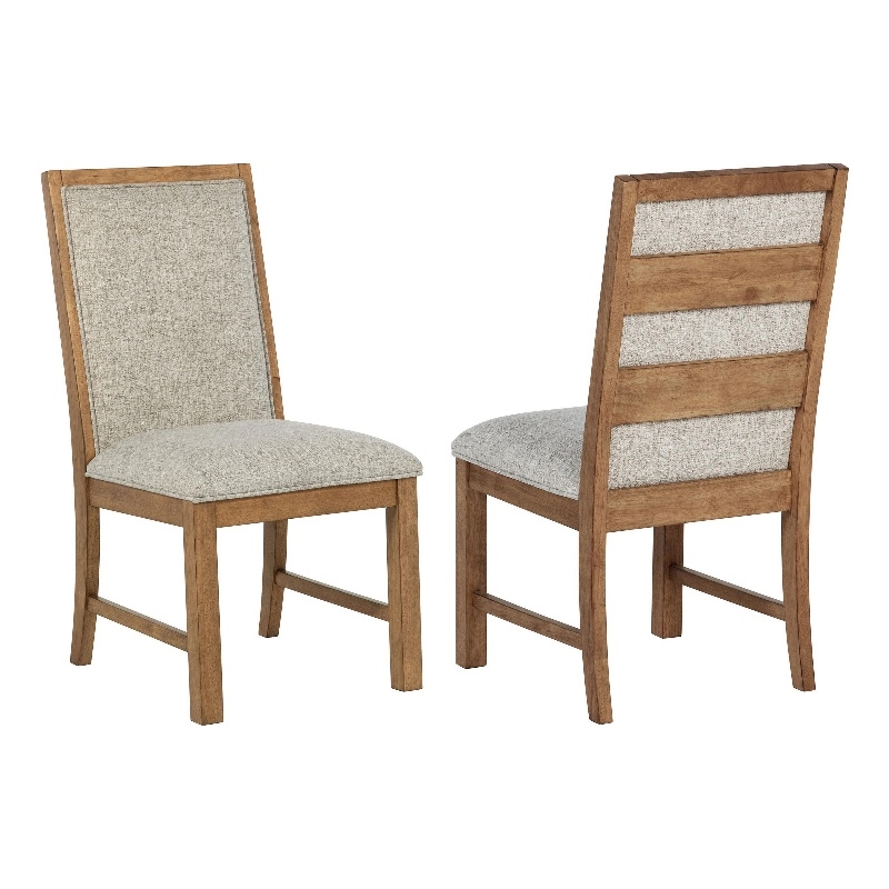 Rune Dining Side Chair Set of 2- Brown Asian Hardwood- Beige Fabric