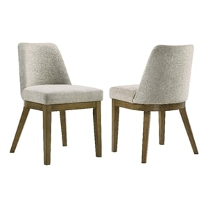 Givy Dining Armless Chair Set of 2- Tapered Legs- Oak Brown Wood- Tan