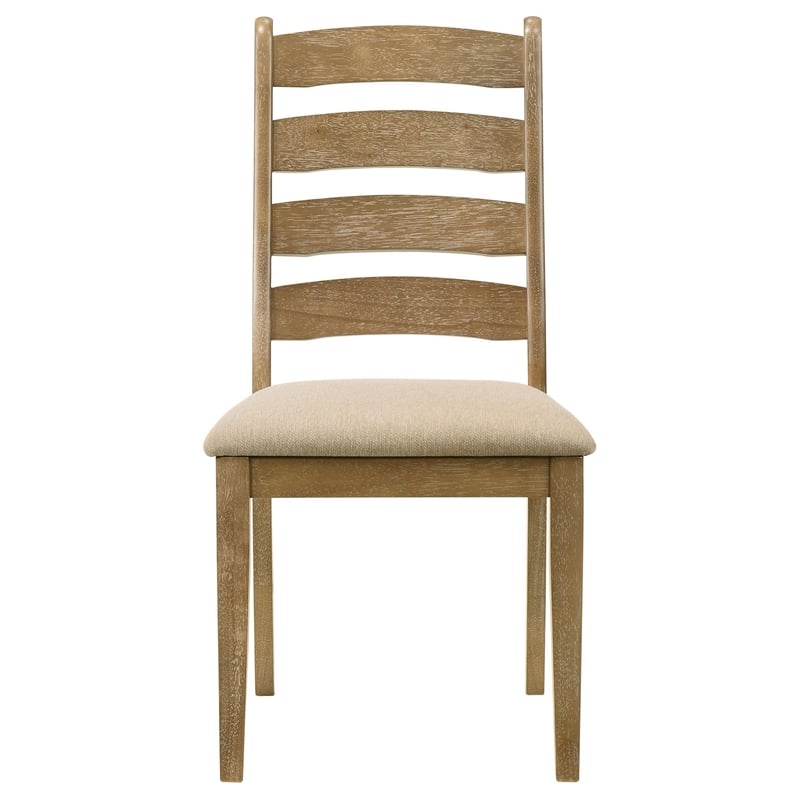 Danie Dining Side Chair Set of 2- Ladderback- Brown Wood- Beige Fabric
