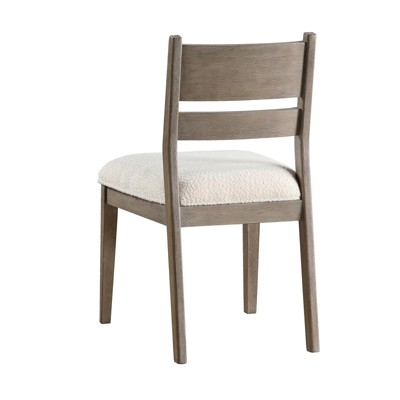 Elia Dining Side Chair Set of 2- Ladderback- Gray Wood- Cream Fabric